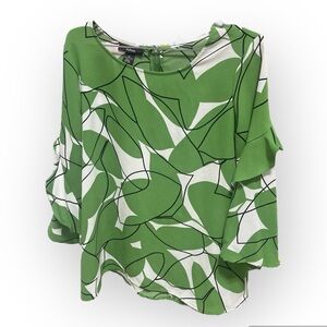 Alfani Green & White 3/4 Ruffle Sleeve Office Blouse Size 10